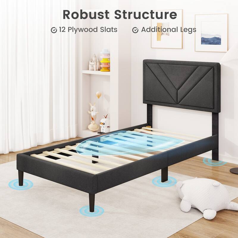 Gymax Twin / Full / Queen Size Bed Frame w/ Tufted Headboard & Wooden