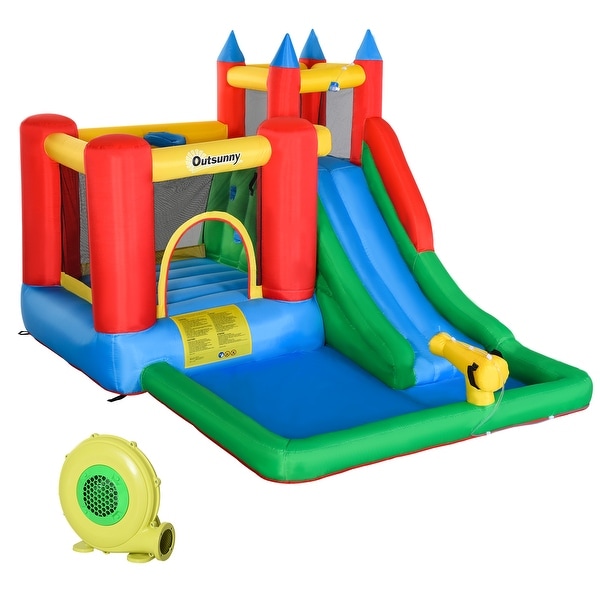 Outsunny 6 in 1 Kids Bounce House Inflatable Water Slide with Pool Water Gun Climbing Wall Inflator Included On Sale Bed Bath Beyond 32940982