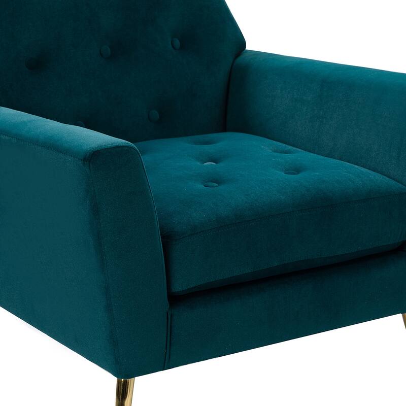 Lilia Contemporary Velvet Upholstered Tufted Back Armchair with Metal Golden legs by HULALA HOME