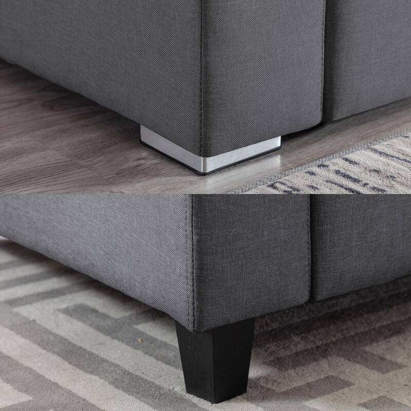 Linen Fabric 7 Piece Reversible Chaise Sectional Sofa with Storage Console Table and 6 Pillows