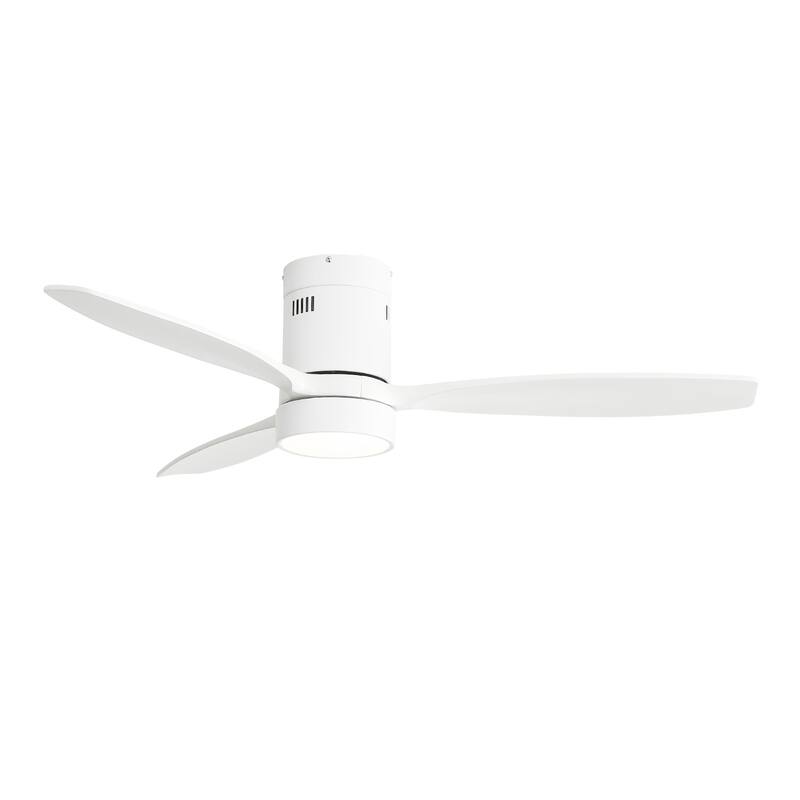Flush Mount Ceiling Fans with Lights, 52" Low Profile Solid Wood Ceiling Fan with Light and Remote Control, DC Reversible Motor