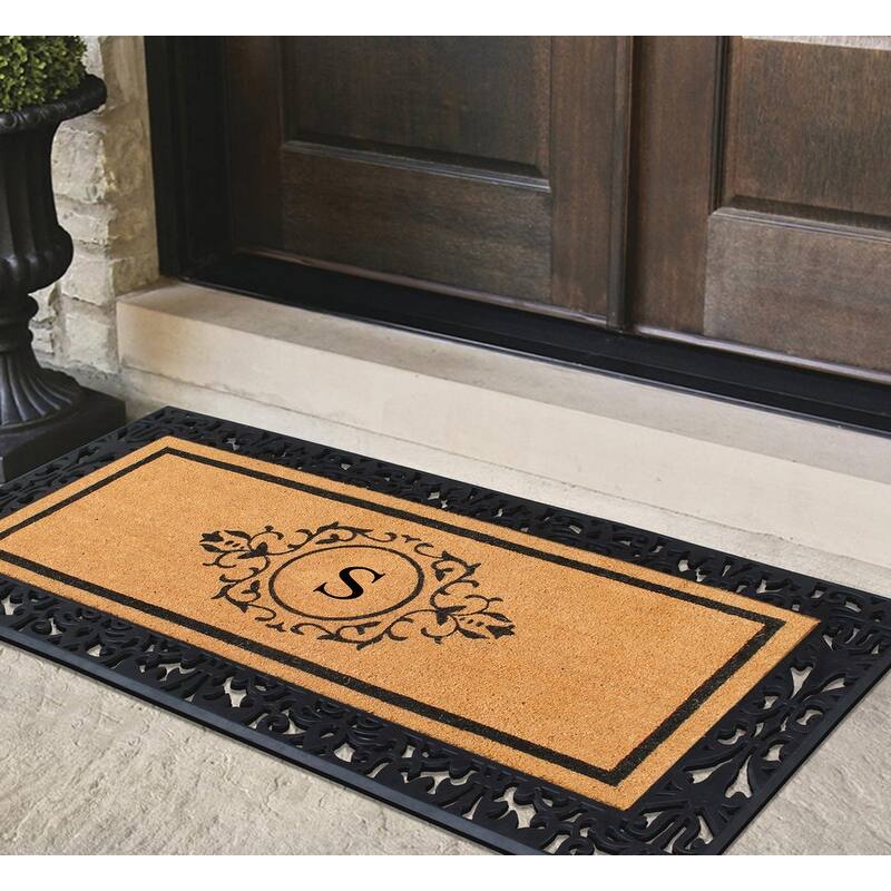 A1HC Natural Coir and Rubber Floral Bordered Doormat 30 in. x 60 in.