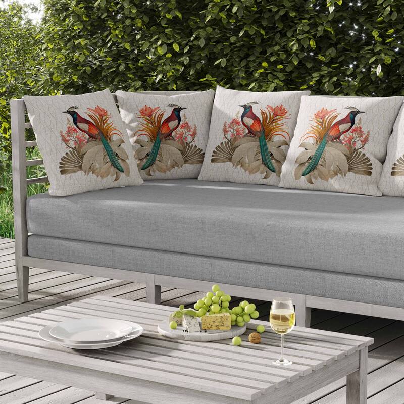 Woodland Flyers Indoor/Outdoor Reversible Throw Pillow White and Beige