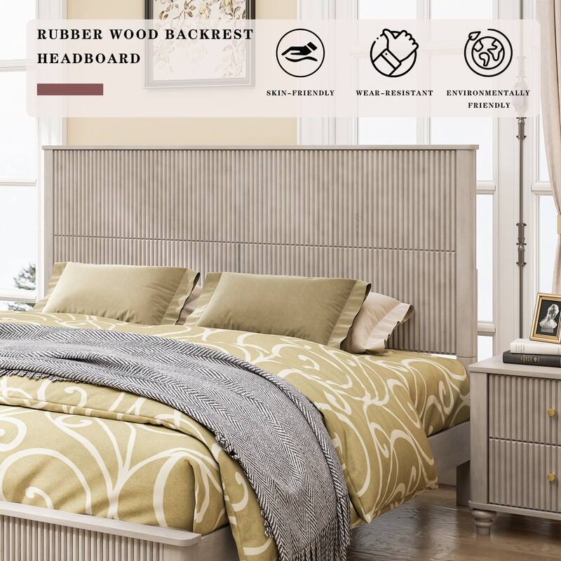 Solid Wood Bed Frame,King Platform Bed Frame with Headboard,Tall Headboard Natural Wood Bed ,No Box Spring Needed