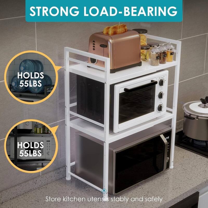 Expandable Microwave Rack, Countertop Kitchen - 12.6"D x 23.6"W x 30"H