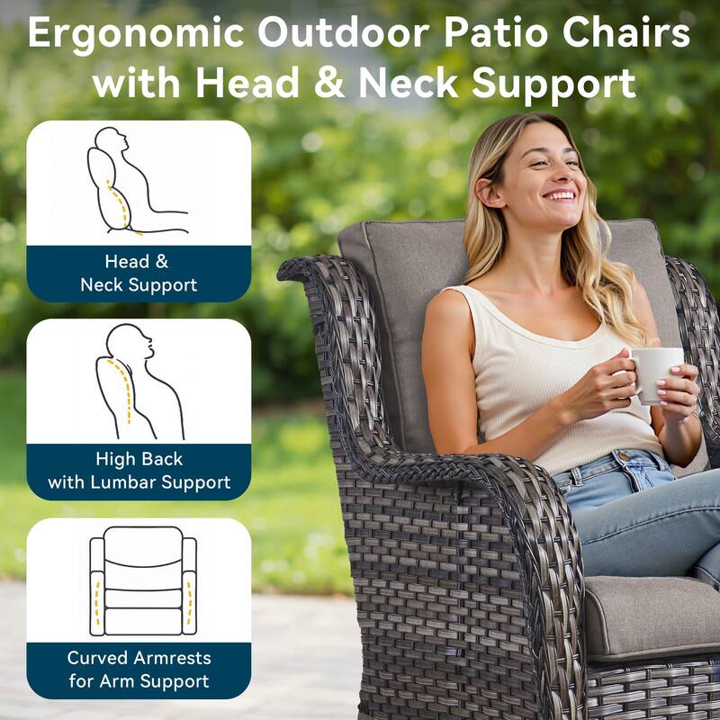 Outdoor Wicker High Back Club Chair Grey-Grey - Grey