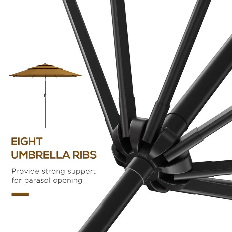 3-Tier Patio Umbrella Outdoor Sunshade with Crank, Push Button Tilt for Patio Backyard and Lawn, Tan