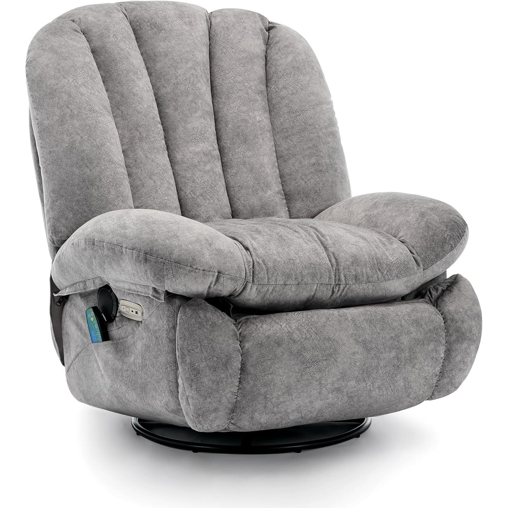 Shell Shape Power Recliner Chair, Chenille Fabric Swivel Rocker Recliner with Bluetooth Speaker