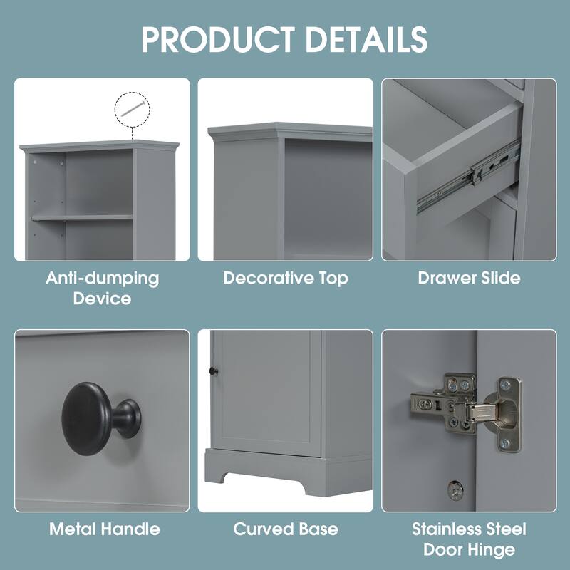 Tall Storage Cabinet with 3 Drawers, Adjustable Shelf, Enclosed Door & Open Shelves, Painted MDF Organizer