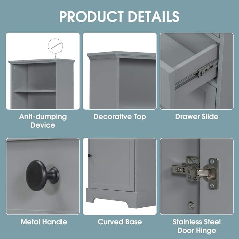 Tall Storage Cabinet with 3 Drawers and Adjustable Shelves