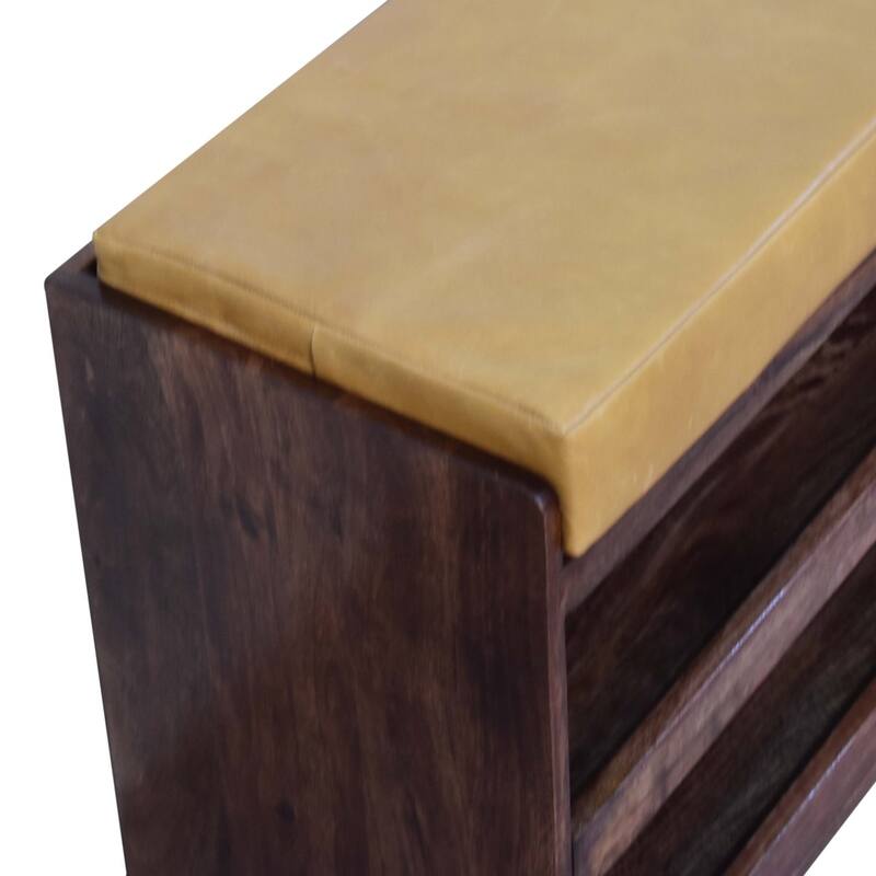 Artisan Furniture Solid Wood Buffalo Hide Pull out Honey Caramel Shoe Storage Bench
