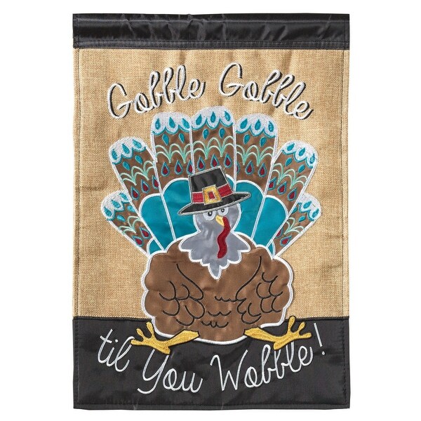 Beige and Brown "Gobble Gobble til you Wobble" Rectangular Large Flag 29" x 42" - N/A