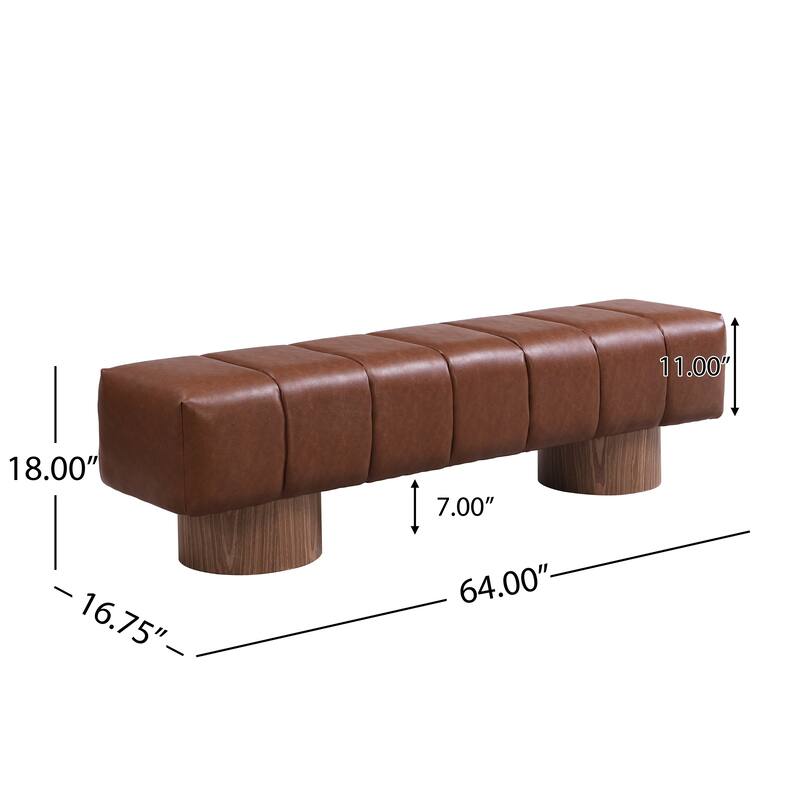 Roomfitters Upholstered Dining Bench for Dining Room, Beige Faux Leather Seat with Wood Legs, No Assembly