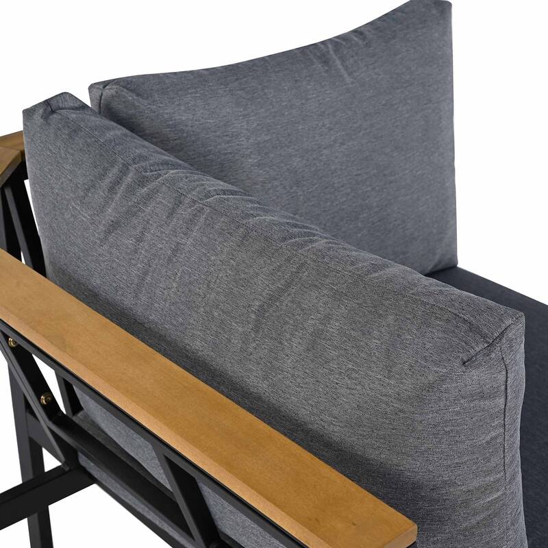 4-Piece Iron-Wood Patio Sofa Set with Waterproof Cushions