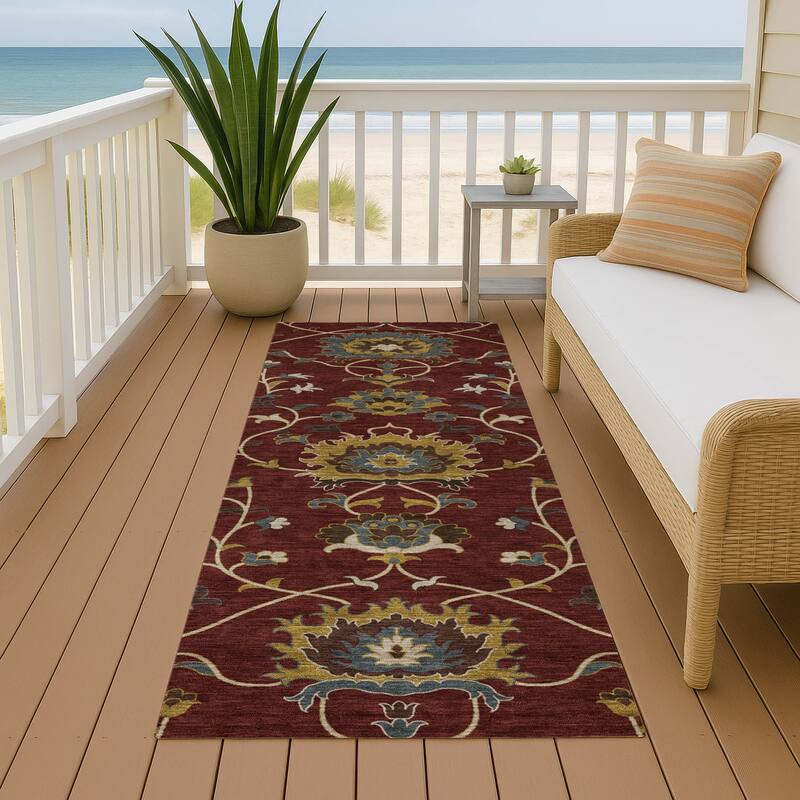 Machine Washable Indoor/ Outdoor Traditional Luna Chantille Rug - Burgundy - 2'3" x 7'6"