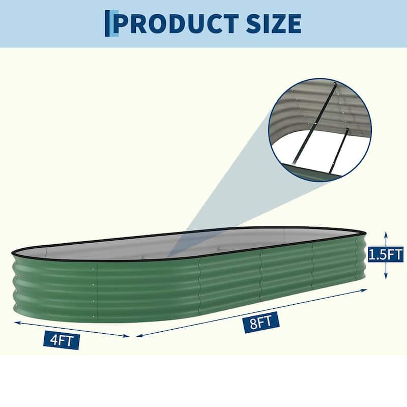 8x4x1.5 FT Galvanized Steel Raised Garden Bed, Planter for Vegetables, Flowers with Anti-Cut Strips - N/A