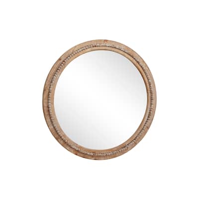 Wood Distressed Wall Mirror with Beaded Detailing - Light Brown or Brown - Roche River Decor