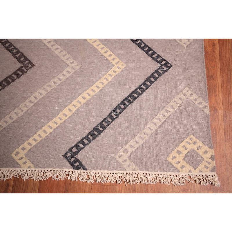 Flat Weave Kilim Durrie Oriental Large Area Rug Geometric Carpet - 10'5" x 19'2"