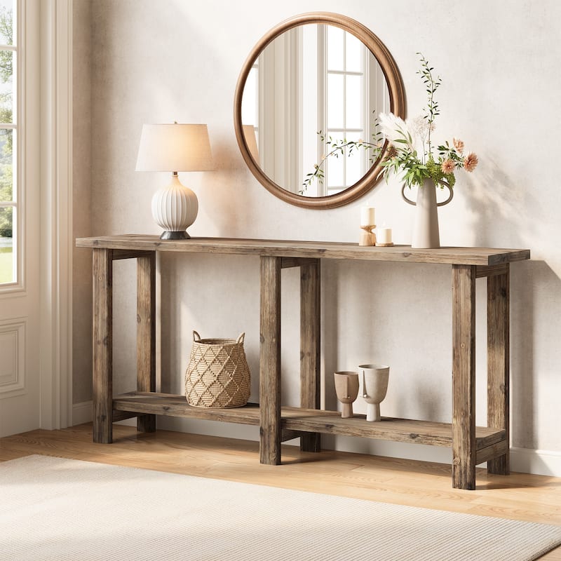 70.8 Inch Solid Wood Console Table with Storage Shelf - 11.8"D x 70.9"W x 31.8"H