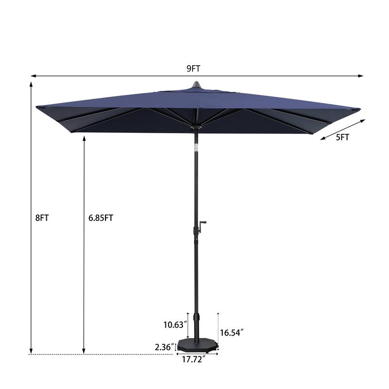 9 x 5 FT Outdoor Patio Rectangular Market Umbrella and Base Stand with Wheels