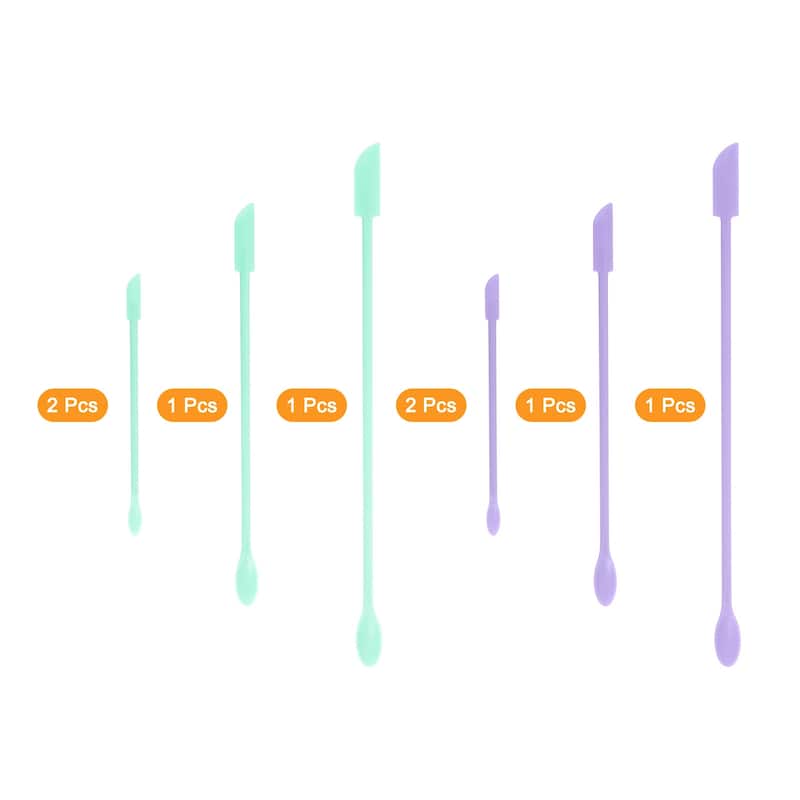 8pcs Silicone Spatula Cosmetic Spoon Makeup Brush Bottle Scraper Green Purple - Green, Purple