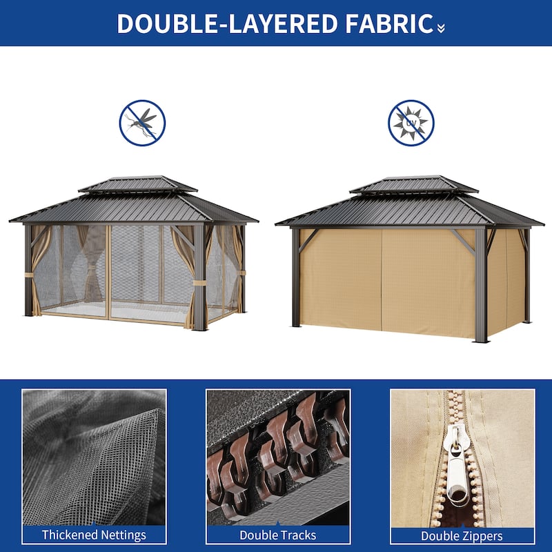 16 Ft. Wide Metal Outdoor Canopy Gazebo