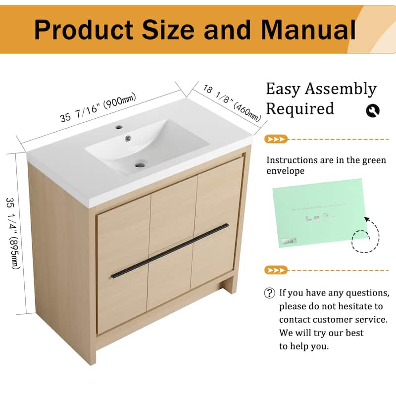 Malwee 24"/30"/36"/48"/60" Bathroom Vanity with Sink, FreeStanding Vanity with Soft Close Door and Drawer