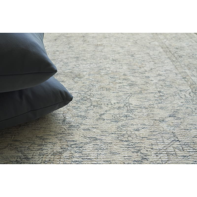 EXQUISITE RUGS Tuscany Hand-loomed Wool/Bamboo Silk Beige/Blue Area Rug.