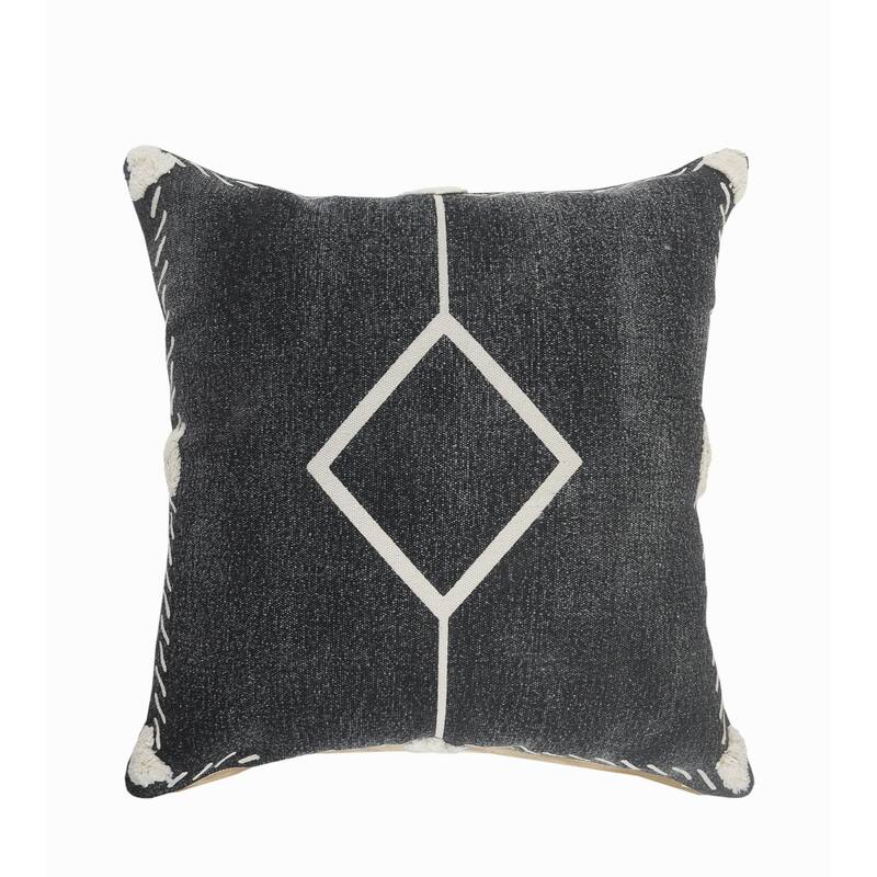 20" Black and White Bordered Square Throw Pillow