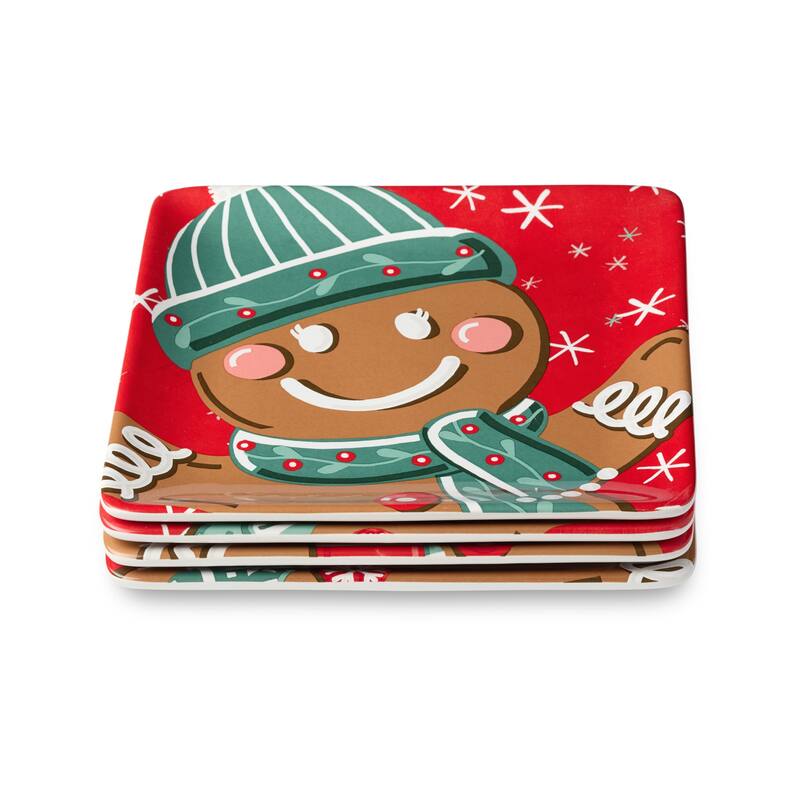 Certifed International Christmas Whimsy Gingerbread Set of 4 Dessert/Salad Plates 8.5" Assorted Designs - 8.5 L x 8.5 W x 1 H