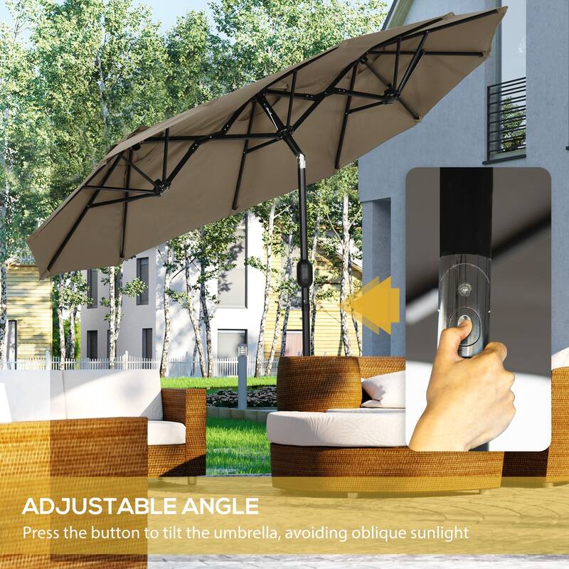 Double-sided Patio Umbrella 9.5' Large Outdoor Market Umbrella with Push Button Tilt and Crank, 3 Air Vents and 12 Ribs