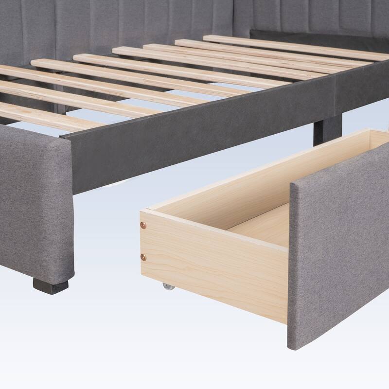 Modern Twin Size Upholstered Daybed with 2 Storage Drawers