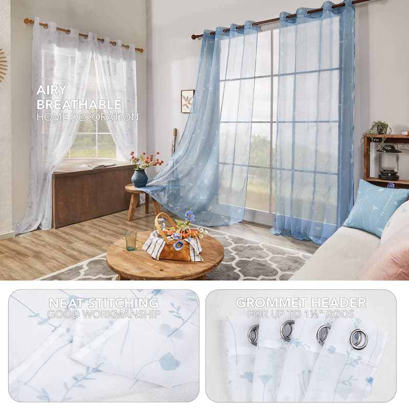 Deconovo Floral Pattern Light-filtering Sheer Curtains 2 Panels - W52 x L84