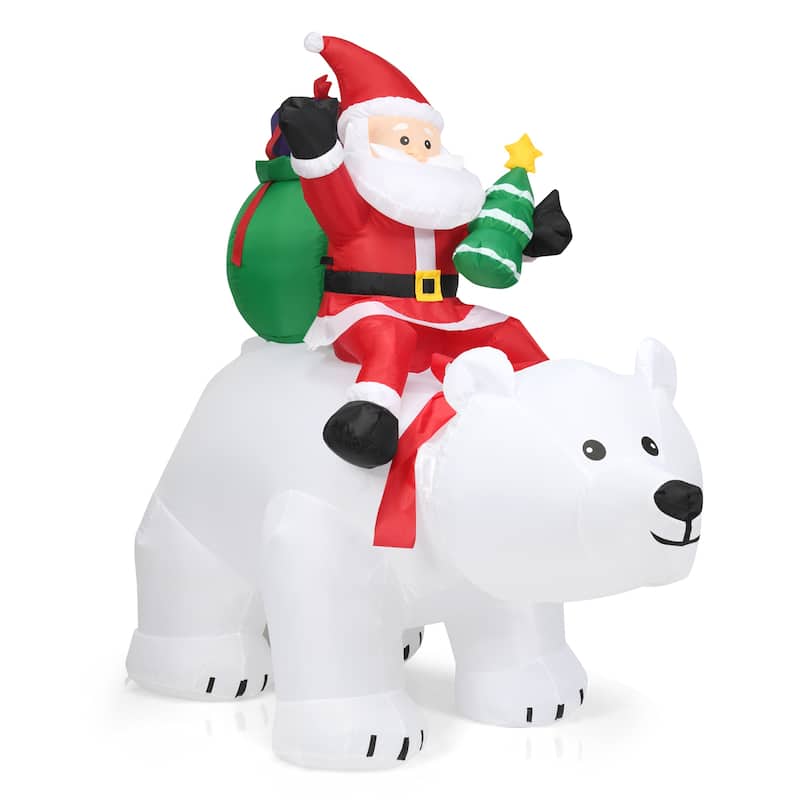 Gymax 6.5ft Inflatable Christmas Santa Riding Polar Bear Decoration w/ - See Details