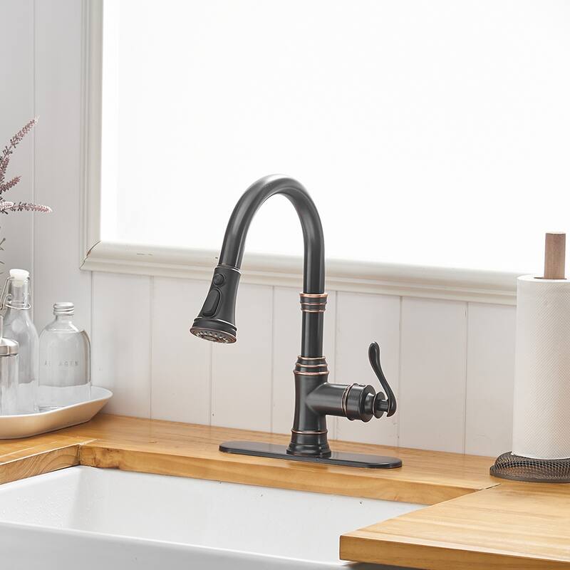 WIZ 3-Spray High Arc Pull Down Sprayer Kitchen Faucet With Deck Plate