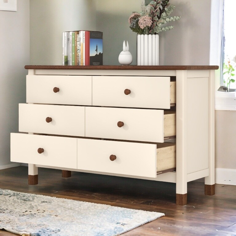 Cream & Walnut 6-Drawer Dresser - Bed Bath & Beyond - 41914263