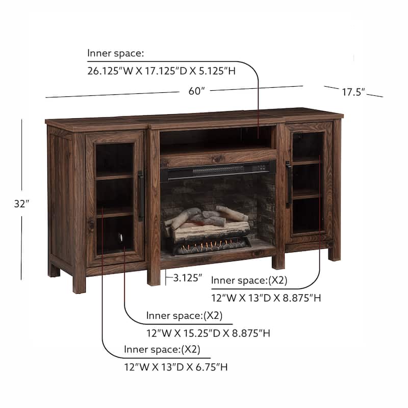 Darcel Walnut Console with Electric Fireplace