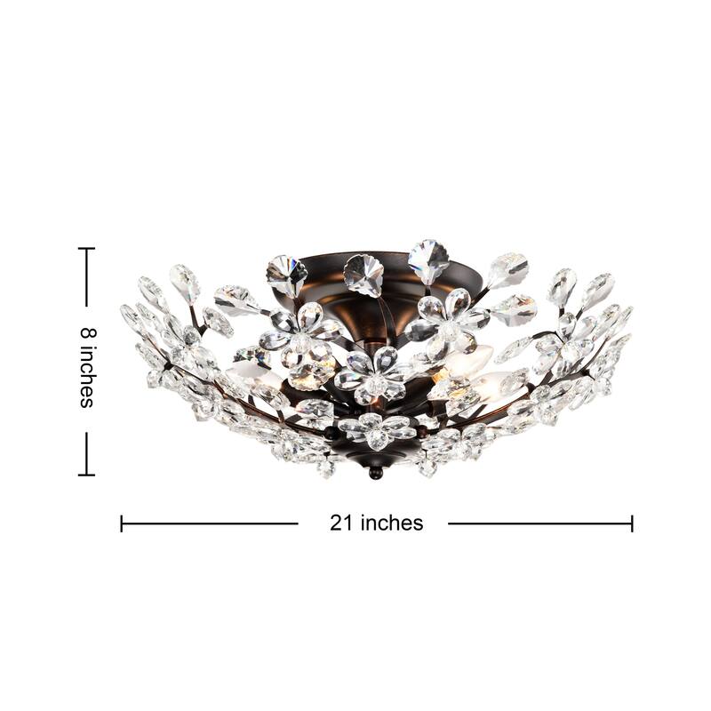 Isabel 5-light Crystal Glass Flowers Blooms Flush Mount