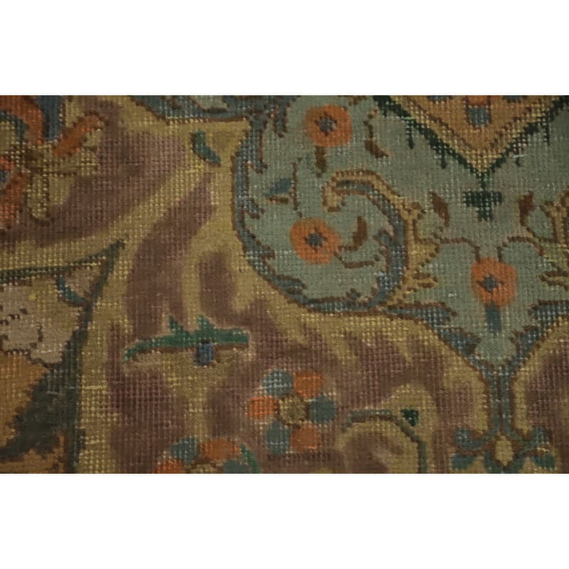 Hand Knotted Oriental 100% Wool Carpet Traditional Floral Yellow & Gold Tabriz Area Rug - 12' 10'' X 9' 10''