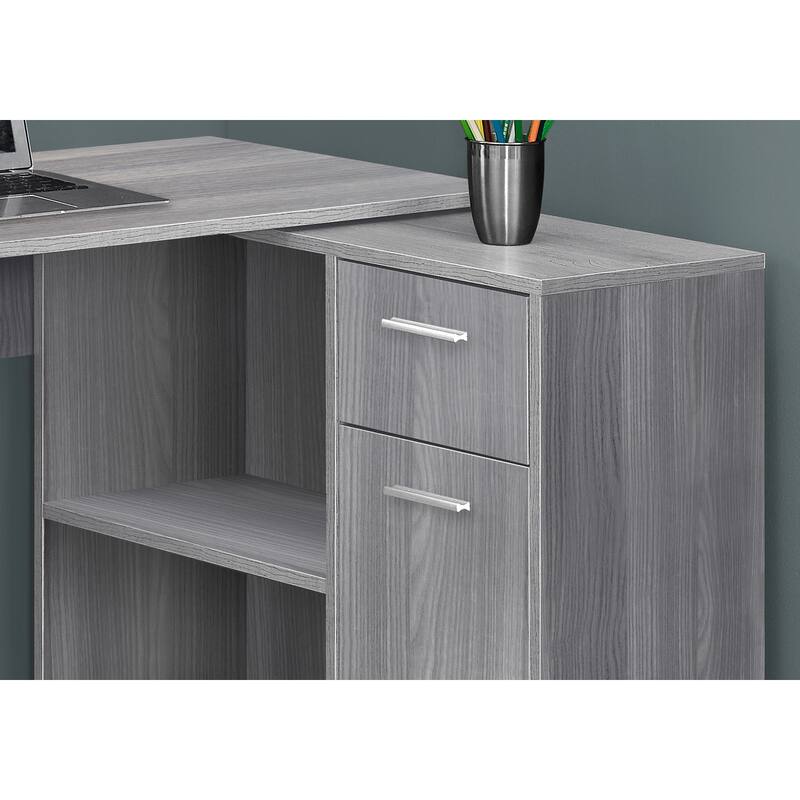 L-Shaped Computer Desk with Storage Drawers, Corner Design, Grey Laminate