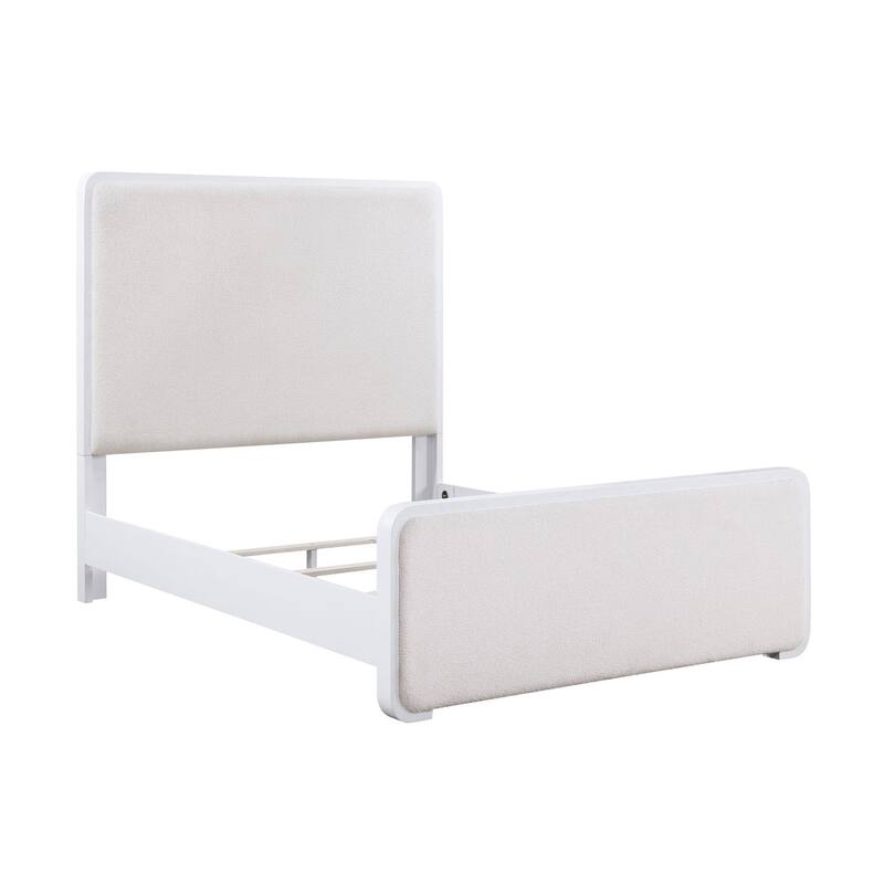 Helena Pearl White and Beige Panel Bed with Support Leg