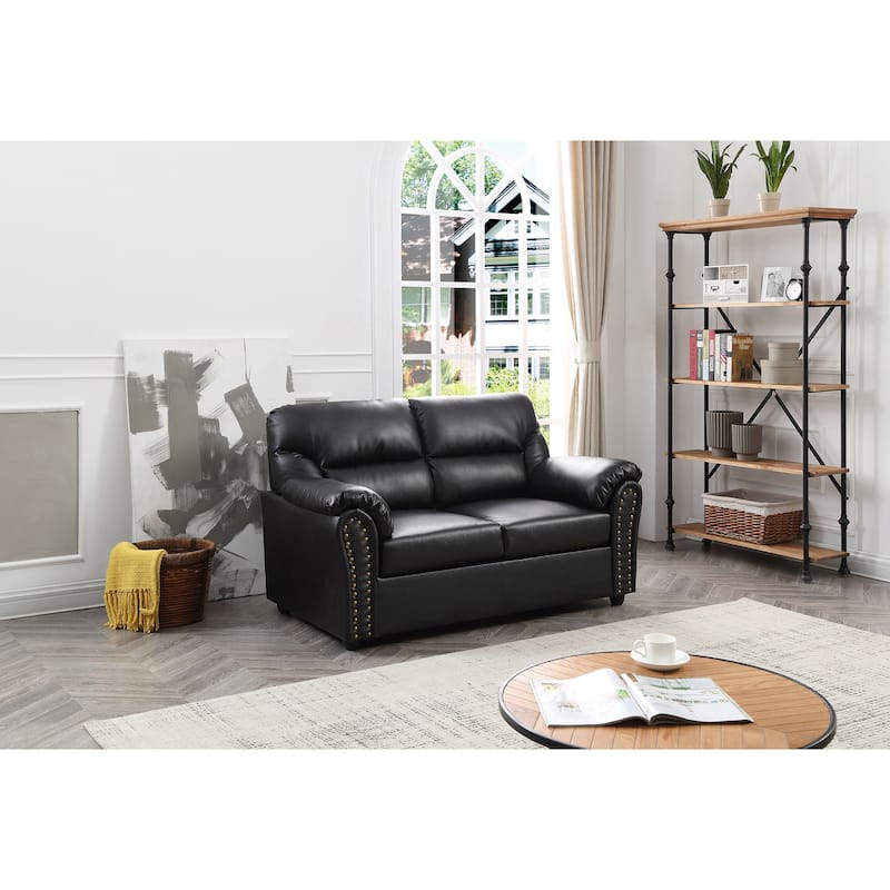 Olney W Flared Arm Faux Leather Straight Sofa in Black - 34"L x 60"W x 36"H