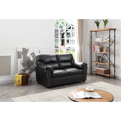 Olney W Flared Arm Faux Leather Straight Sofa in Black