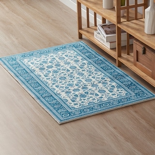 Helen Blue Damask Microfiber Indoor Scatter Area Rug - 27