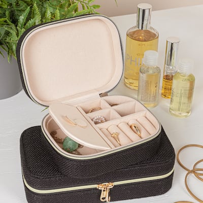 Household Essentials Fabric Travel Jewelry Organizer Box - 5.0"L x 3.8"W x 2.0"H