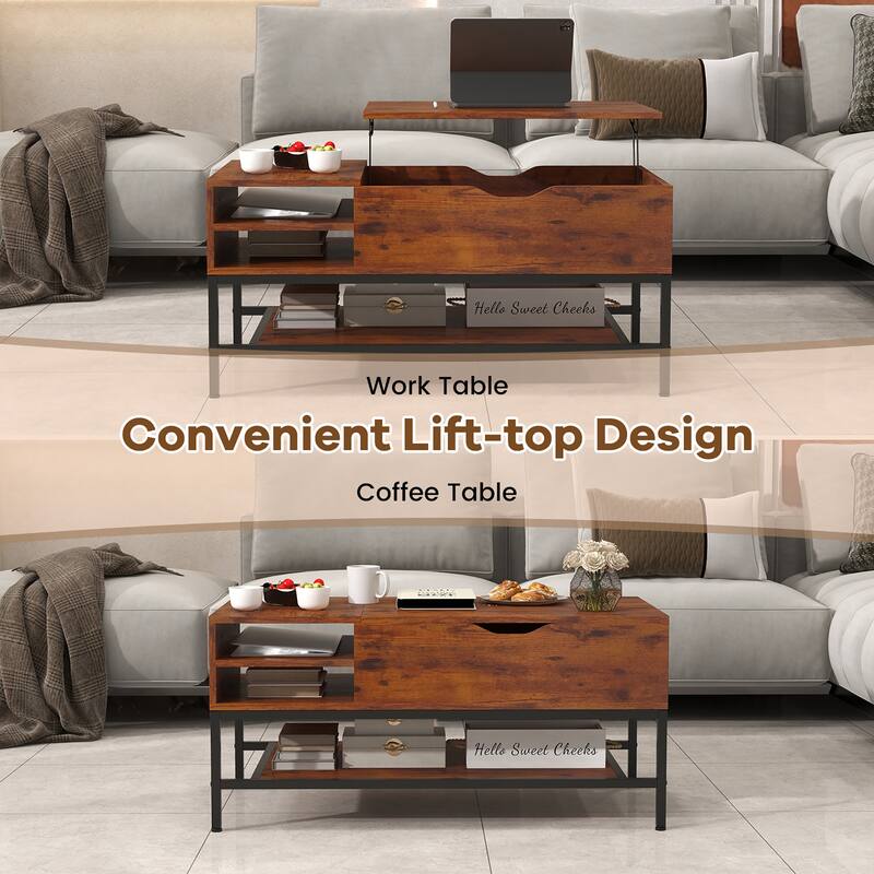 Gymax Lift Top Coffee Table w/ Hidden Compartment & Removable Storage