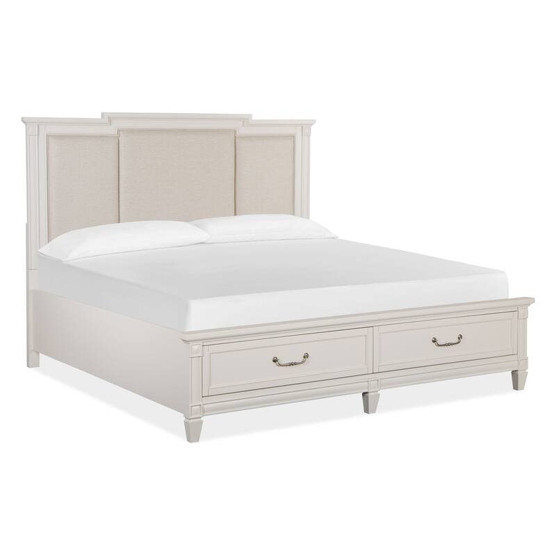 Magnussen Home Willowbrook Egg Shell White With Slight Rub Through Panel Upholstered Storage Bed - California King