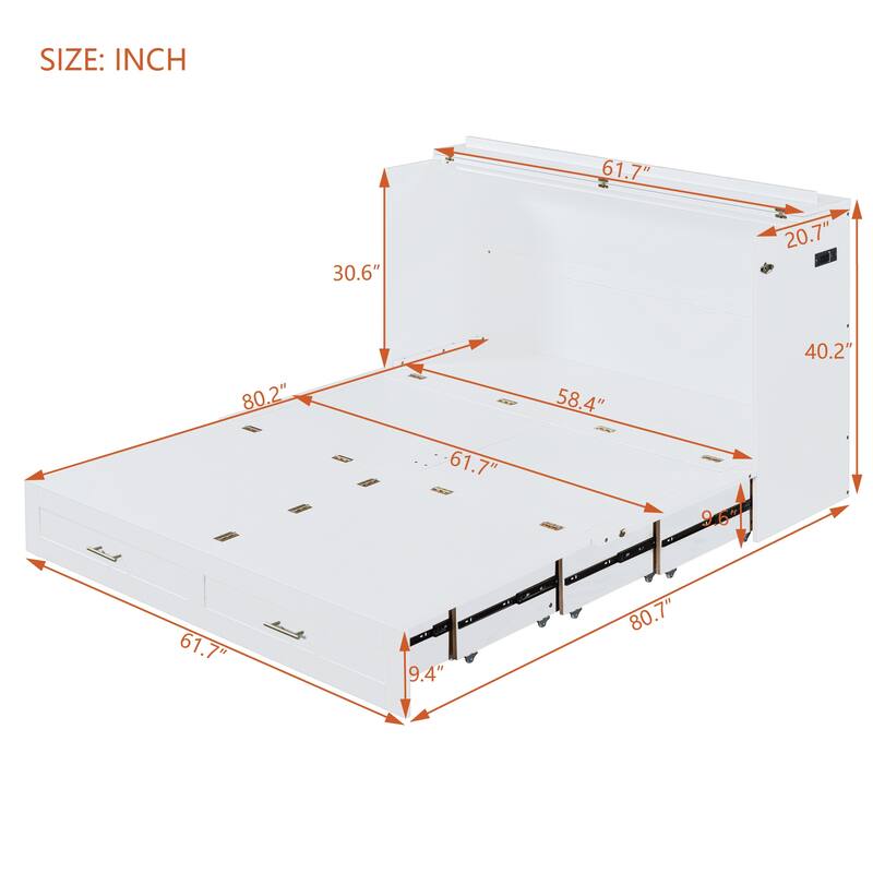 Queen Size Wooden Loft Bed with Upholstered Storage Shelf and Desk
