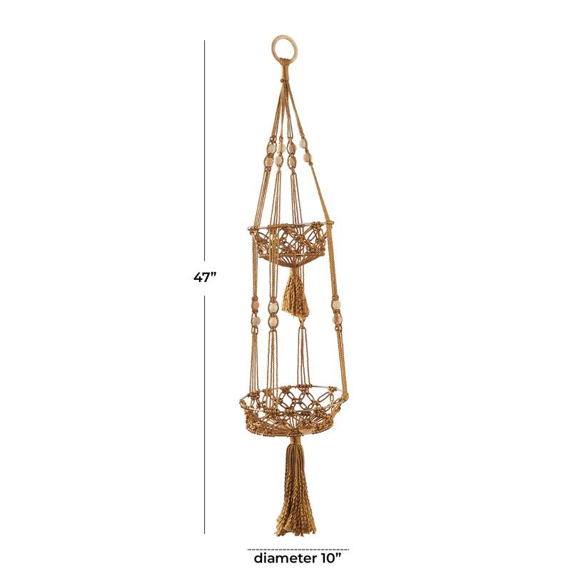 Intricately Handmade Fabric Hanging Macrame Wall Planter - Brown or White