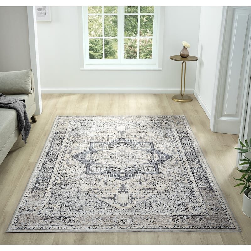Legacy Monarch Traditional Bordered Washable Area Rug - 9'2" x 12'6" - Ivory - Rectangle